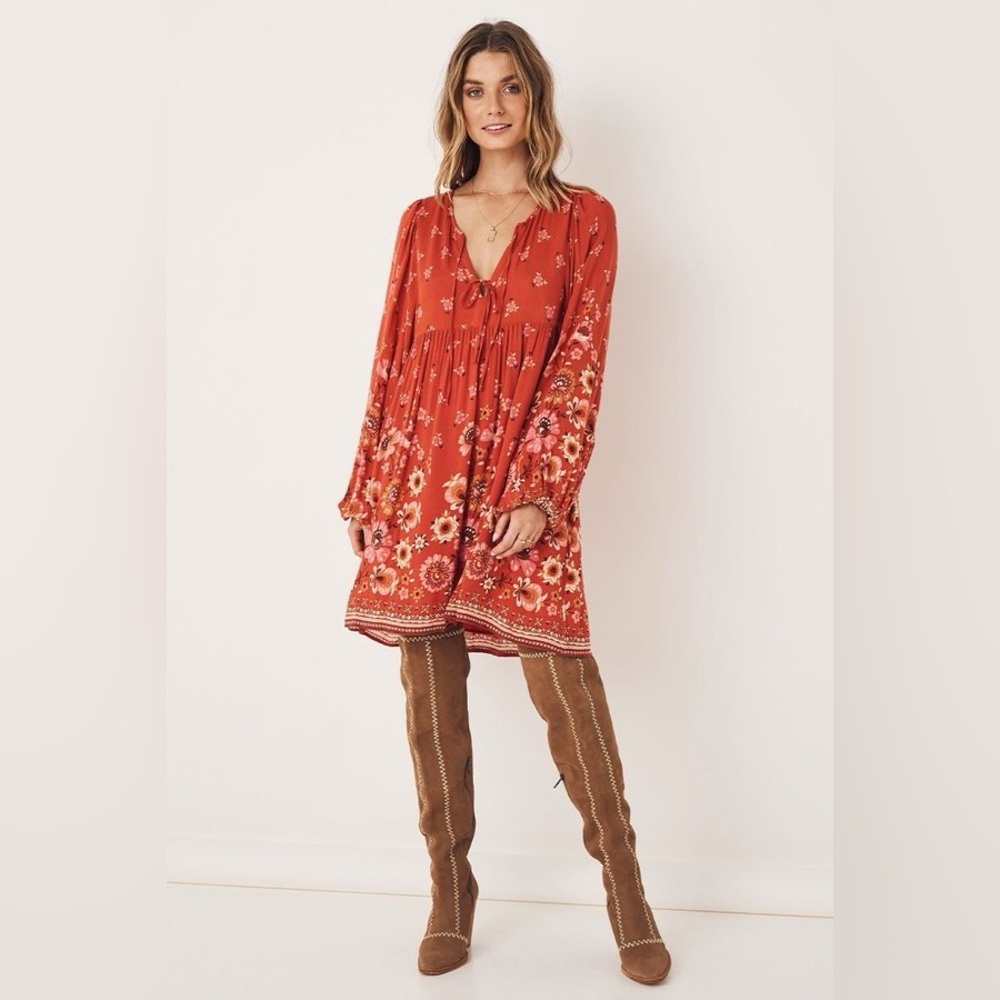 Spell & The Gypsy Joni Campfire Orange Floral Hippir Boho Dress Size XS